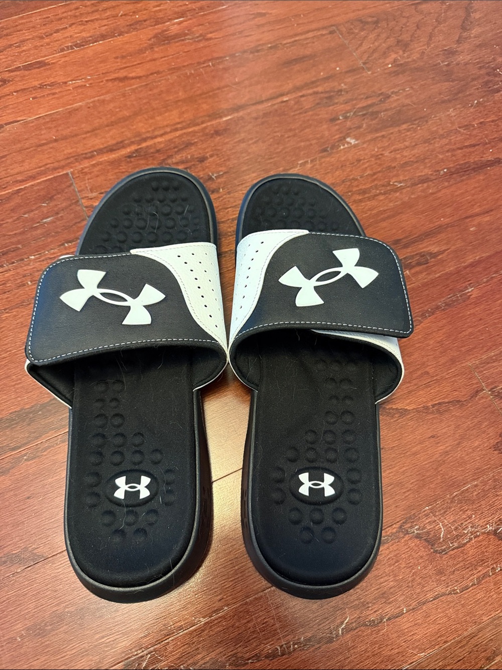 Under Armour Black and White Slide Sandals - Picture 2 of 4
